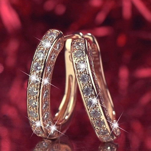 Hoop "U" Shape Gold Filled Zircon Party Earrings Jewelry Gift