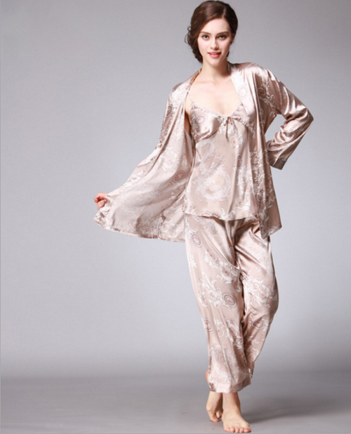 Dragon Robe Printed Silk Three-Piece Suit satin pajamas