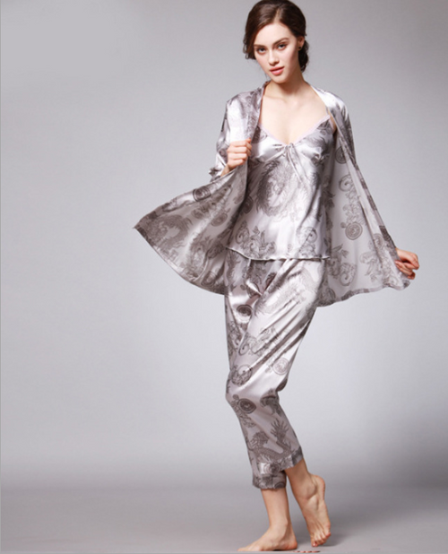 Dragon Robe Printed Silk Three-Piece Suit satin pajamas