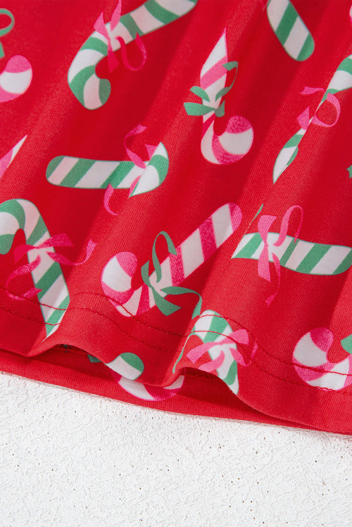 Candy Cane Print Pocketed Knotted Pajama Set