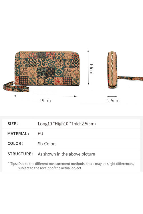 Brown Checkered Ethnic Floral Print Wristlet PU Leather Wallet