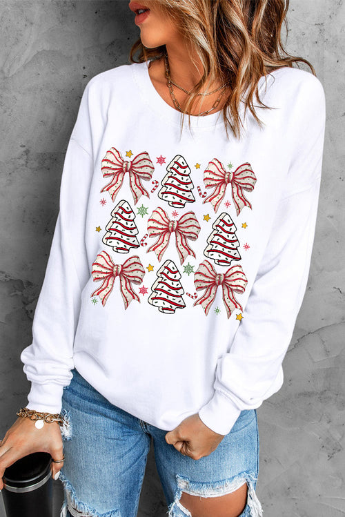 White Christmas Tree Bowknot Heat Transfer Graphic Sweatshirt