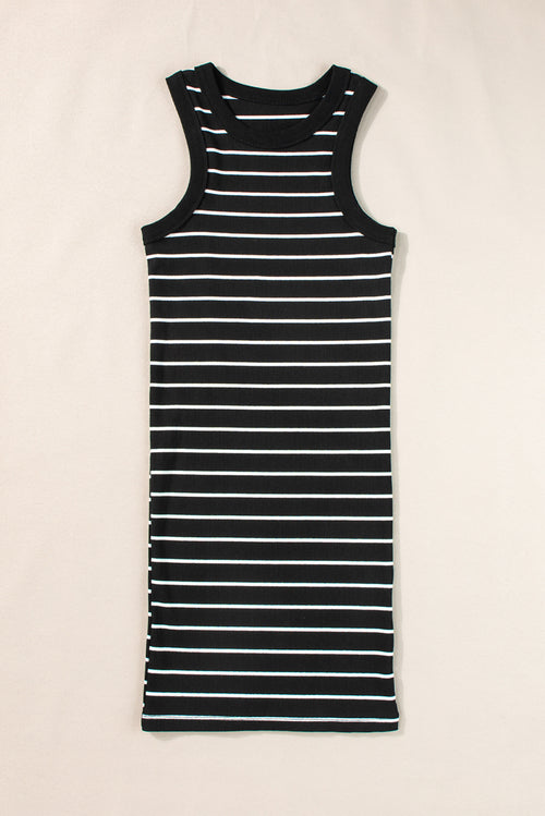 Black Stripe Ribbed Knit Tank Mini Dress