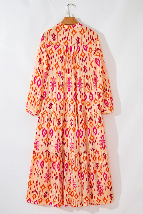 Abstract Geometric Orange Western Printed Maxi