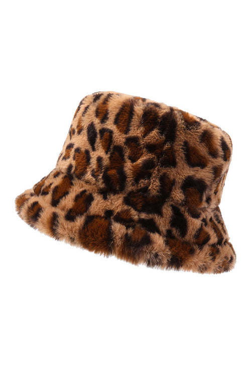 Thai Curry Leopard Plush Wide Brim Winter Fisherman Hat