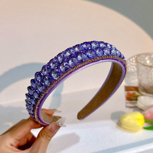 Double row geometric circular purple rhinestone fashionable hair compression headband