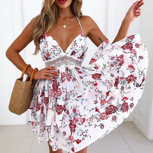 Backless Waist Lace Floral print