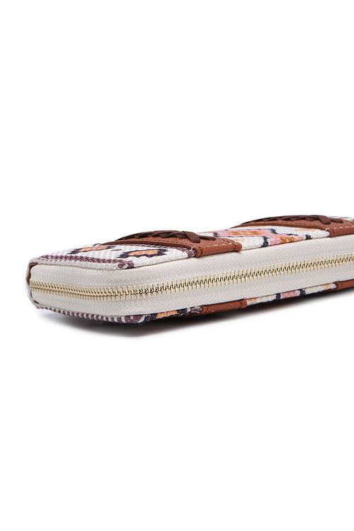 White Geometric Print PU Leather Wristlet Wallet