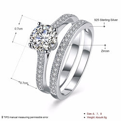 Solid 925 Sterling Silver Ring Sets Engagement Jewelry Classic Fashion Ring