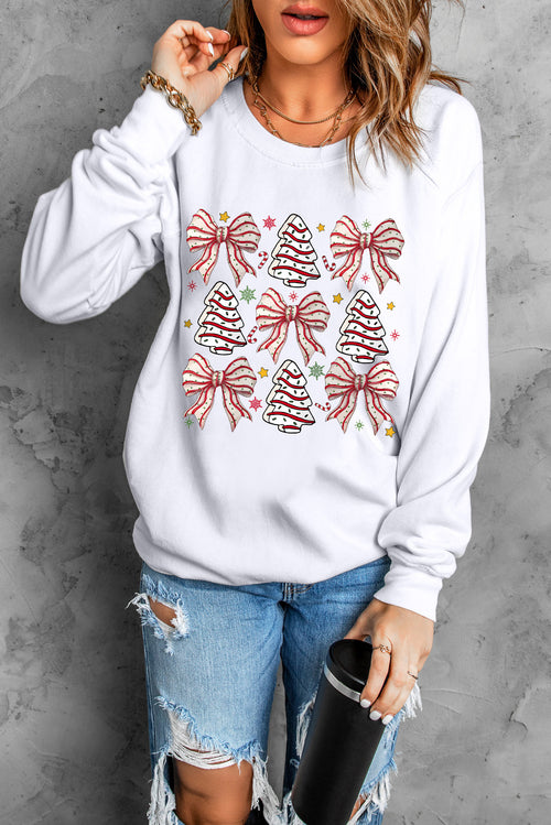 White Christmas Tree Bowknot Heat Transfer Graphic Sweatshirt