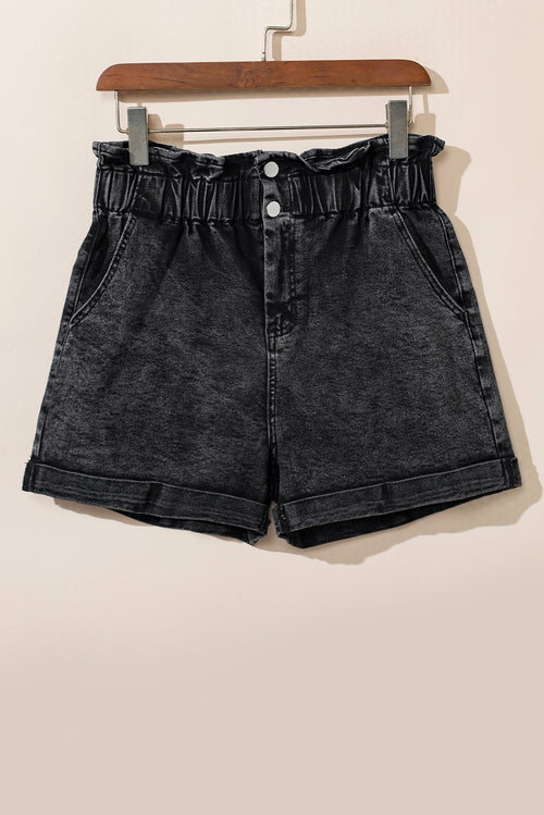 Black Vintage Washed Frilled High Waist Denim