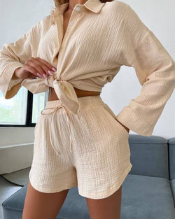 Long Sleeve Shirt Shorts Suit