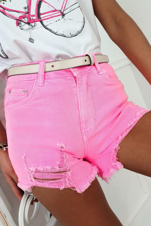 Rose Solid Color Distressed Denim