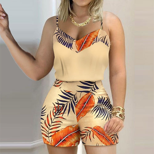 Women Summer Shorts and Tank Tops Matching Sets Sleeveless Camis Boho Print Beach Fashion Casual