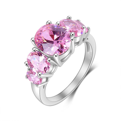 Artificial Crystal Pink Silver Ring