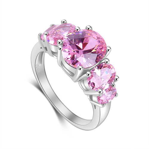 Kunstmatige kristal roze zilveren ring