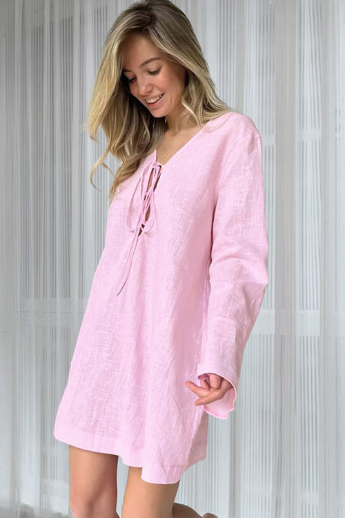 Light Pink Knot Lace Up Sexy Pajama Dress