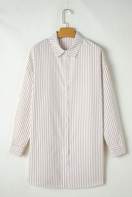 Khaki Stripe Long Sleeve Button Up Mini