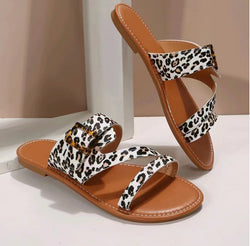 Leopard Print Slippers Summer Flat Sandals