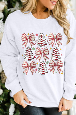 White Christmas Tree Bowknot Heat Transfer Graphic Sweatshirt