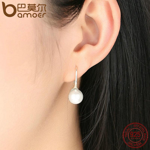 Sterling Silver Elegant Round Pure Love Pearl Drop