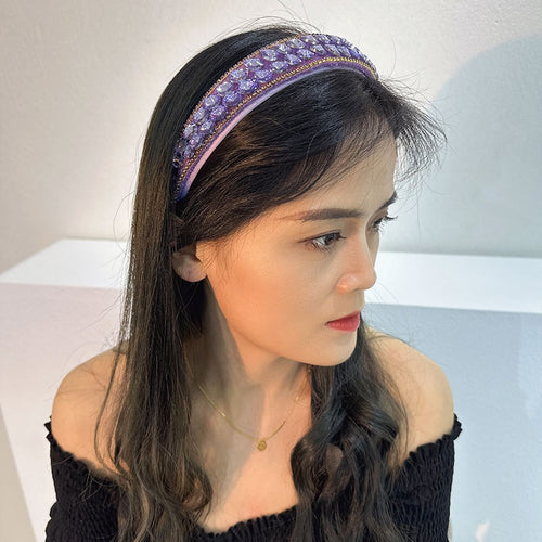 Double row geometric circular purple rhinestone fashionable hair compression headband