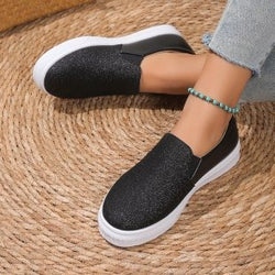 Round Toe Flat Shoes With Sequined Loafers Walking Shoes Women