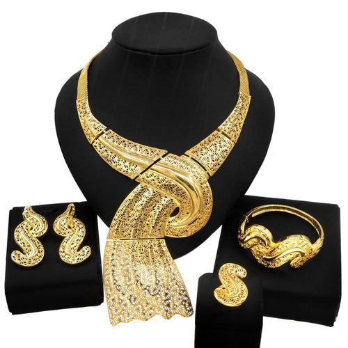 Fashion Woman Necklace Jewelry Set Electric Italy Gold Plated Pendant Wedding Party Earring Ring SYHOL Wholesale Free Shipping