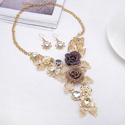 Austrian Crystal Rose Flower Leaf Jewelry Sets