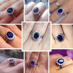 Prinses Diana William Kate Edelsteenringen Saffierblauwe Bruiloft Verloving 925 Sterling Zilveren Vingerring voor Dames