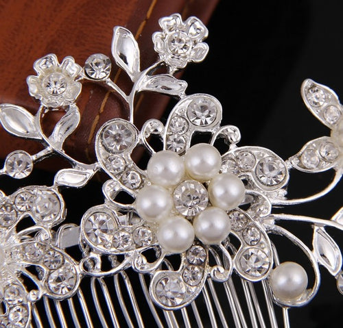 Hair comb, bridal rhinestone and pearl headdress, wedding dress accessories