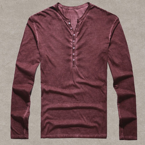 Merk Designer Mannen Katoen Vintage Henry T-shirts Casual Lange Mouw Hoge kwaliteit Mannen oude kleur Vest t-shirt hot koop 