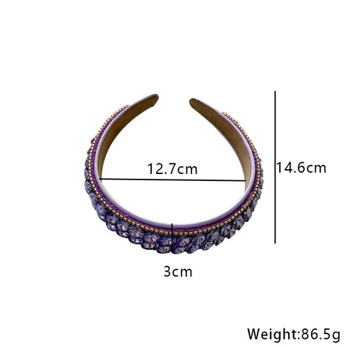 Double row geometric circular purple rhinestone fashionable hair compression headband