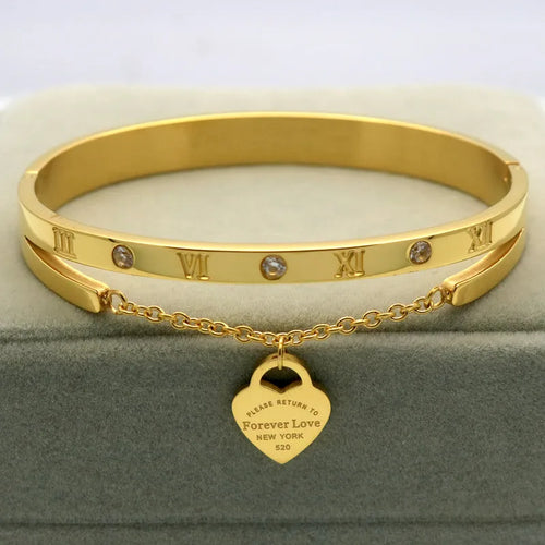 Design luxe merkarmband voor dames met hangend hartlabel Forever Love 