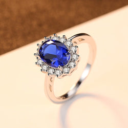 Prinses Diana William Kate Edelsteenringen Saffierblauwe Bruiloft Verloving 925 Sterling Zilveren Vingerring voor Dames
