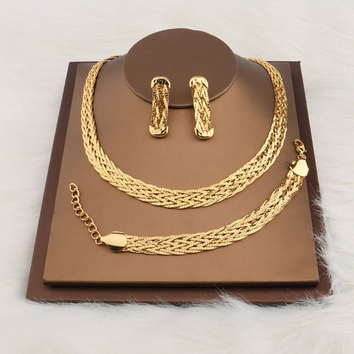 Goud Kleur Holle Oorbellen Ketting Set Mode Vrouwen Dubai Afrika Luxe Punk Sieraden Choker Ketting Groothandel Accessaries 