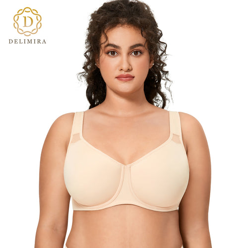 DELIMIRA Smooth Minimizer Bra Women's Full Coverage Plus Size Bras Underwire Seamless Underwear Non-padded