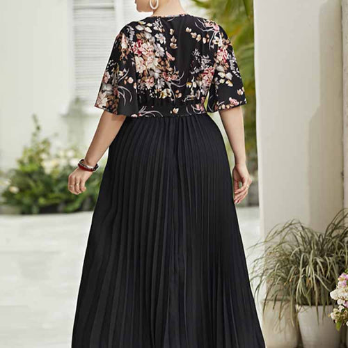 Black High Waist Pullover Chiffon Printed Sexy V neck With Belted