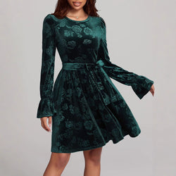 Autumn Winter Women Clothing Long Sleeve Printing Pleuche Dress