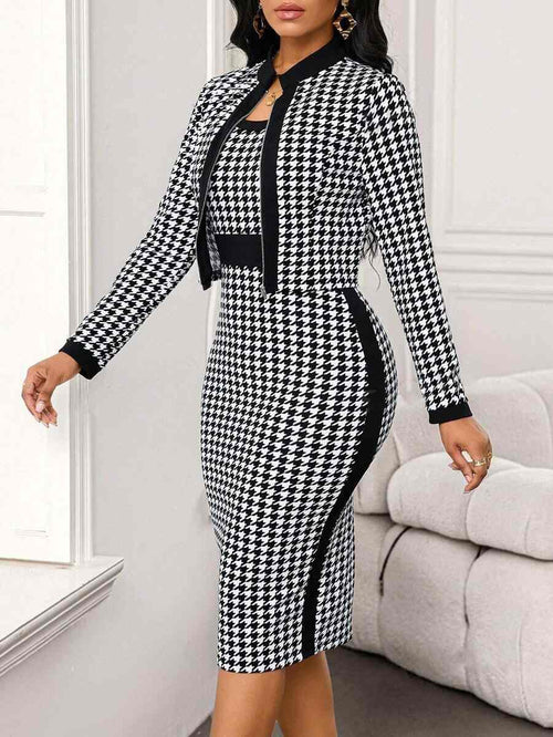 Wind Sweet Fresh Women's Printing Long Sleeve Coat Vest Skirt Two-piece Suit