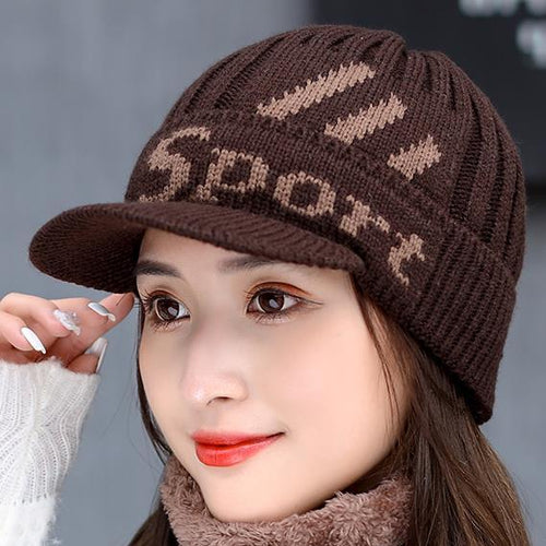 Hat Women's Korean-style Fleece-lined Wool Hat Winter Thickened Warm Pullover Cap Riding Ear Protection