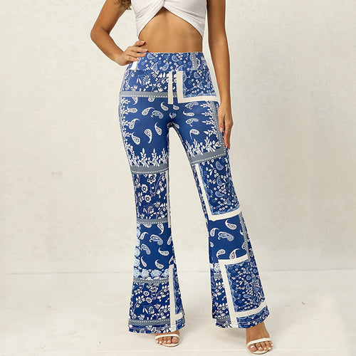 Peach Hip Raise Printed Bell-Bottom Pants Wide Leg Sexy High Waist Casual