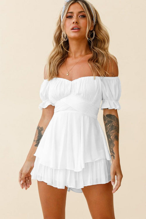 off Neck Lantern Ruffle Sleeve Casual