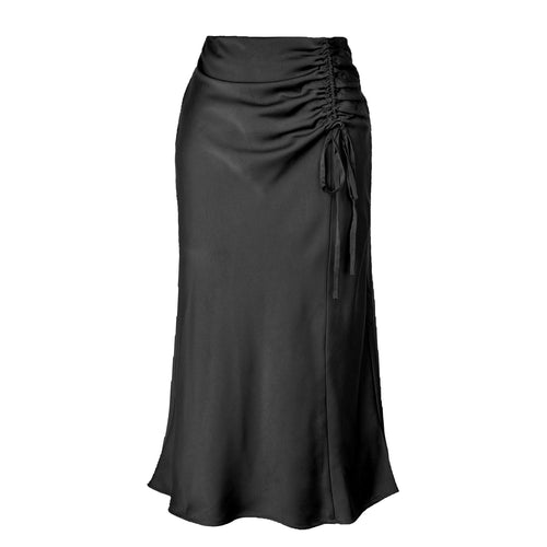 Pleating Satin Skirt Summer High Waist Slimming Zipper Long Skirt Sexy Hip Skirt Women Clothing