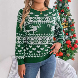 Real Shot Autumn Winter Christmas Deer Pattern Long Sleeve Pullover Women Clothing