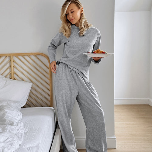 Autumn Casual Loose Long-Sleeved Trousers Pajamas Women Can Wear outside Comfortable Breathable Knitted Home Wear