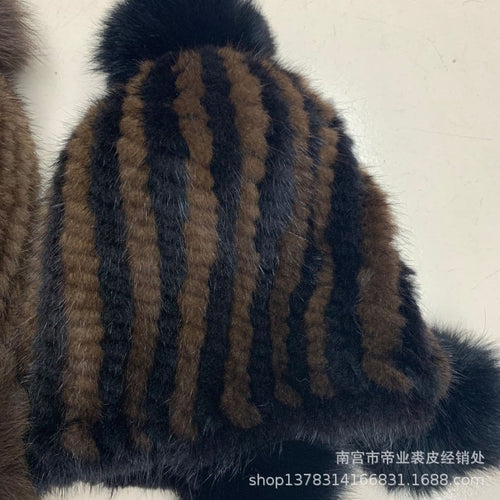 Autumn And Winter Encryption Thickened Mink Three Ball Fur Straw Hat Women Winter Warm Ear Covered Mink Fur Hat Fox