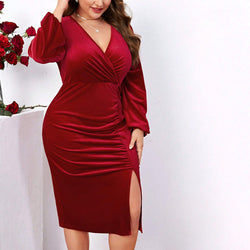Solid Color Sexy V Neck Long  Tight Waist Sheath