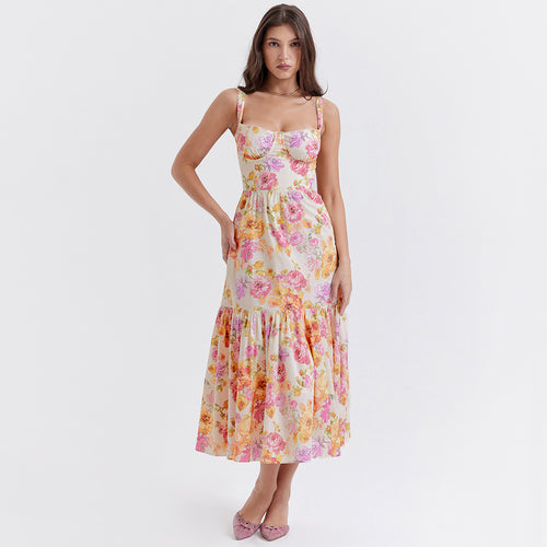 Sweet Spicy Floral Midi Backless Sleeveless Strap