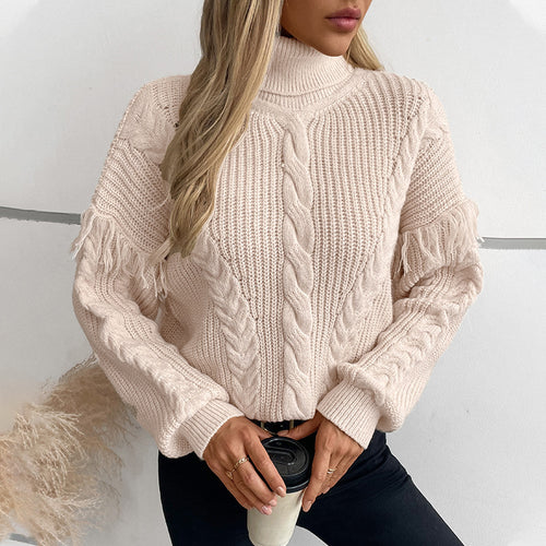 Drizzling Tassel Twisted Women Pullover Collared Sweater Autumn Winter Retro Long Sleeve Sweater